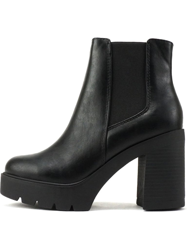 Women's Black Pu Suede Rubber Chelsea Fashion High Heel Ankle Boot
